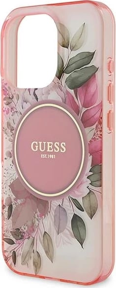 Mbështjellës Guess IML Flower & Tonal Circle MagSafe për iPhone 16 Pro Max, Rozë Mbështjellës Guess IML Flower & Tonal Circle MagSafe për iPhone 16 Pro Max, Rozë