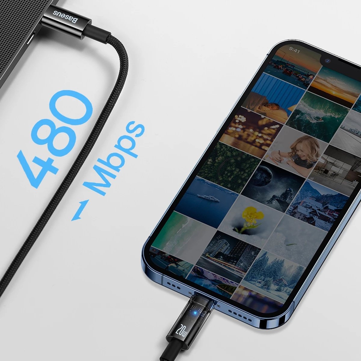 Kabllo Baseus Explorer USB-C në Lightning, 1m, 20W, Kaltër Kabllo Baseus Explorer USB-C në Lightning, 1m, 20W, Kaltër