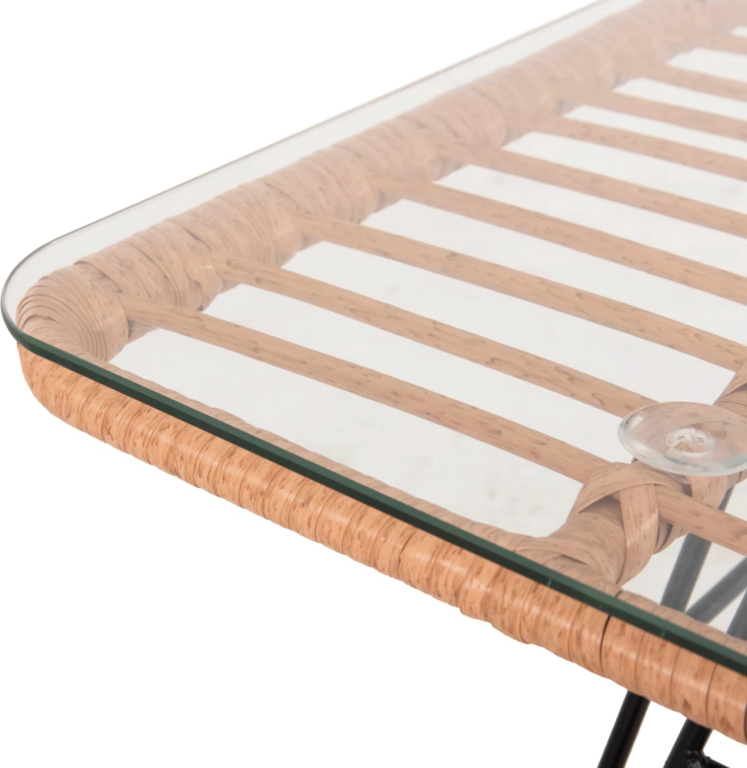 Tavolinë kafeje për jashtë ALLEGRA FH6076 metal i zi - rattan bezhë 95x55x51.5H cm