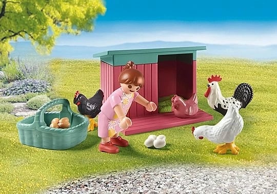 Set lodrash Playmobil My Life 71510, fermë e vogël me pula, 77 pjesë