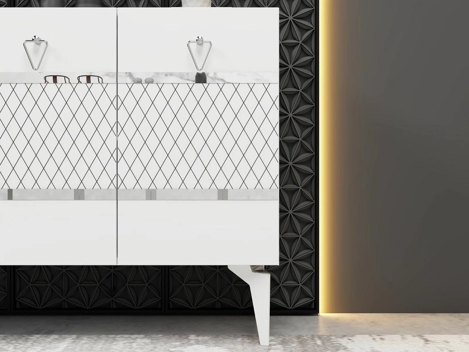 Konsol Skye Decor, ngjyrë e bardhë dhe argjendtë, Pelin