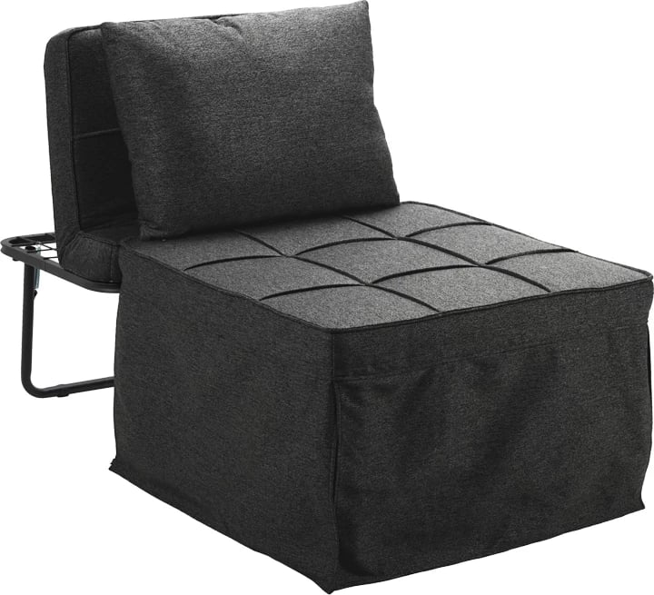 Karrige-shtrat Grejio, ngjyrë gri e errët, këmbë metalike të zeza, 70x70x45cm