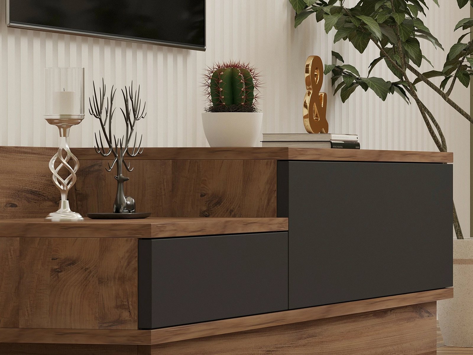 Komodë TV Hanah Home, Asır, ngjyrë pishë Atlantike dhe antracit