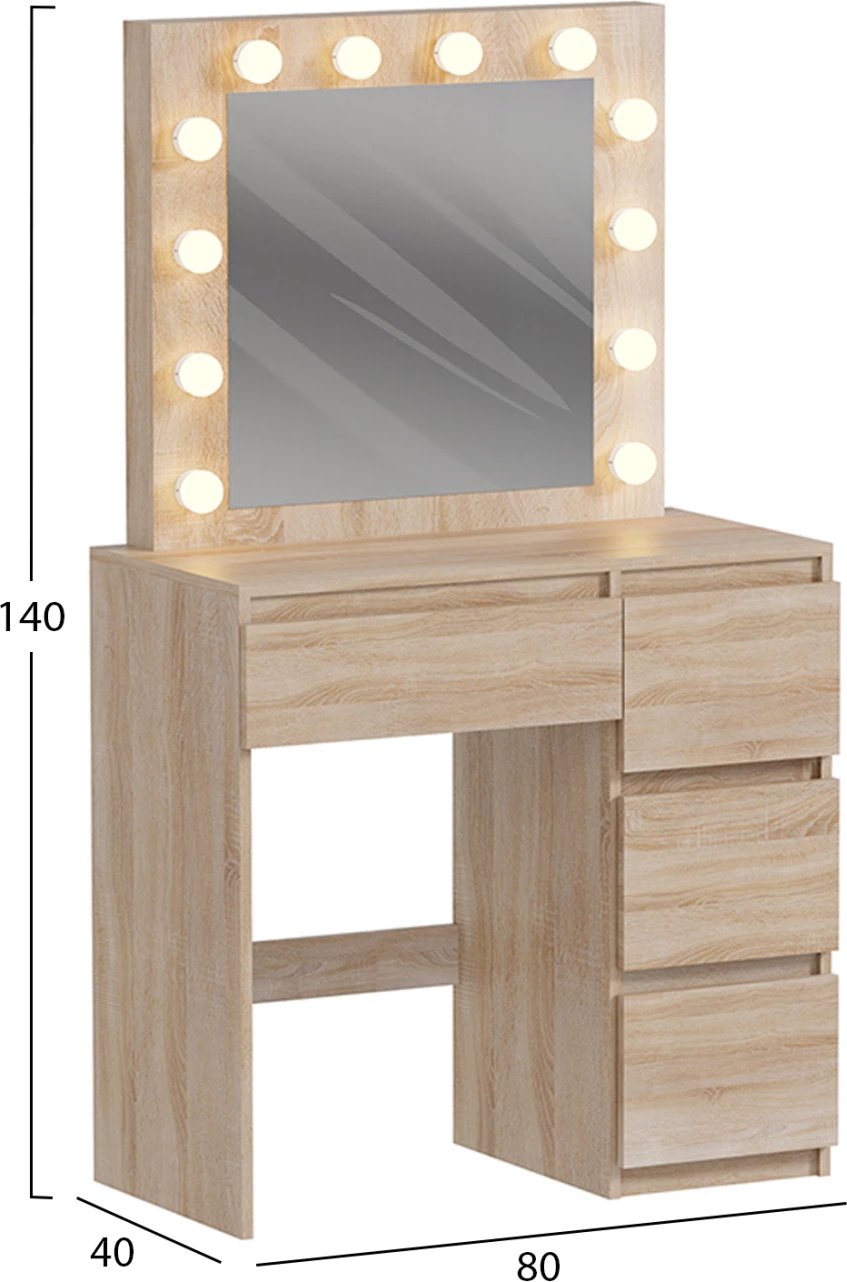 Tavolinë grimi me drita LED dhe sirtarë KEITLIN FH2499.01 melaminë në sonama 80x40x140Hcm