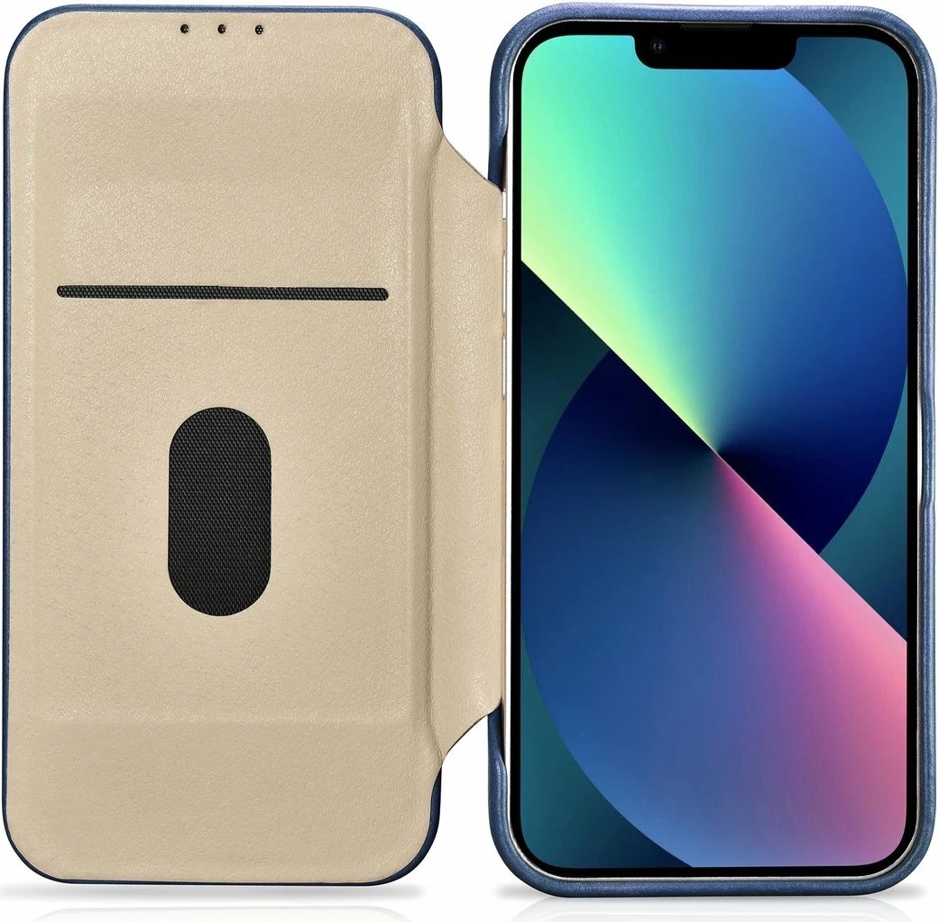 Mbështjellës iCarer Oil Wax Premium Leather Folio për iPhone 14 Plus, MagSafe, kaltër