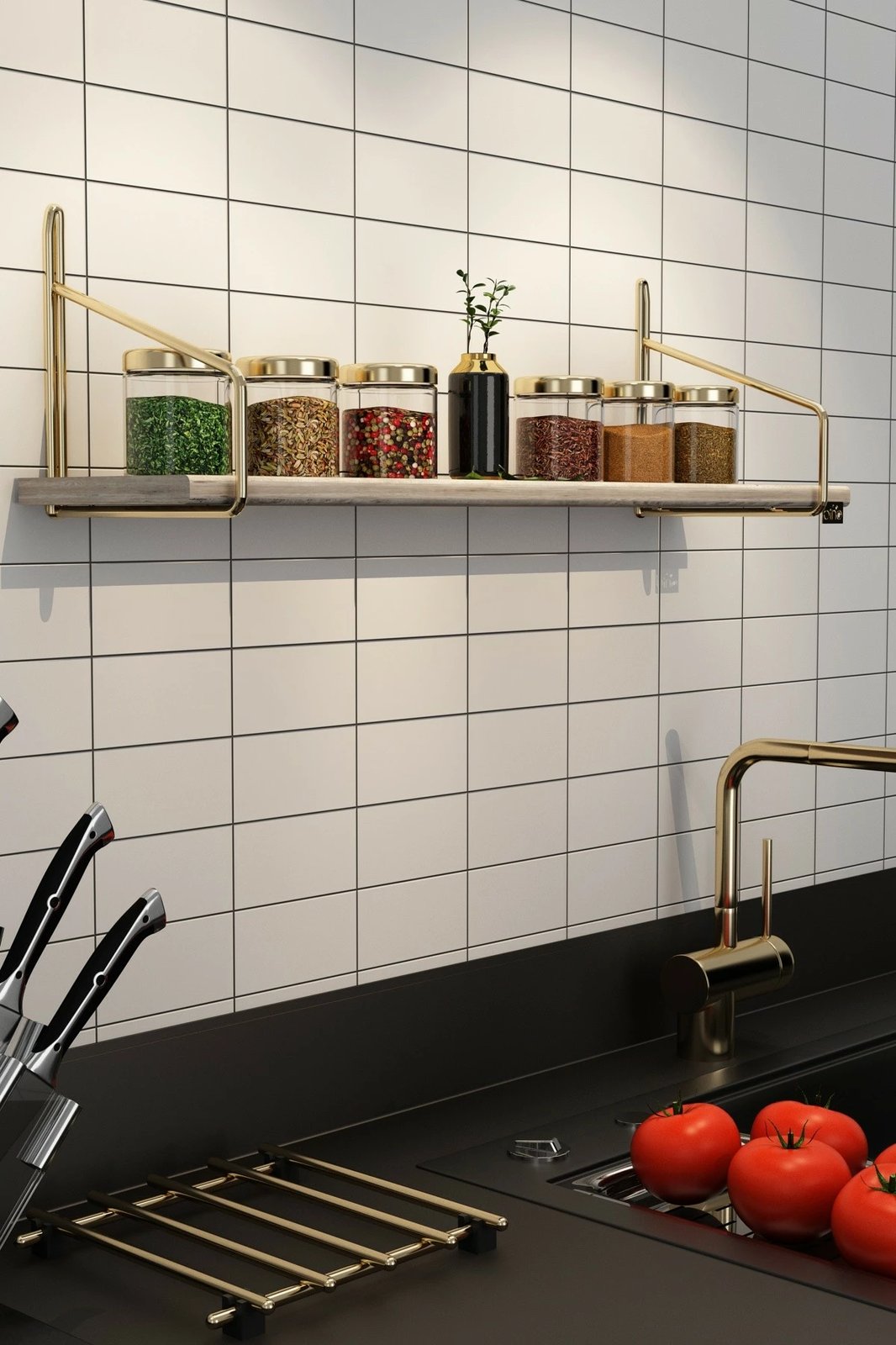 Raft muri Hanah Home, 60 cm, ngjyrë ari dhe kafe, ekstra i gjatë