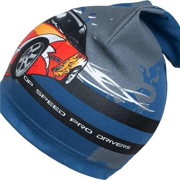 Kapelë bebi pranverore New Baby, 100% pambuk, elastike, qark 40-50 cm, madhësia 104 (3-4 vjet), blu me veturë