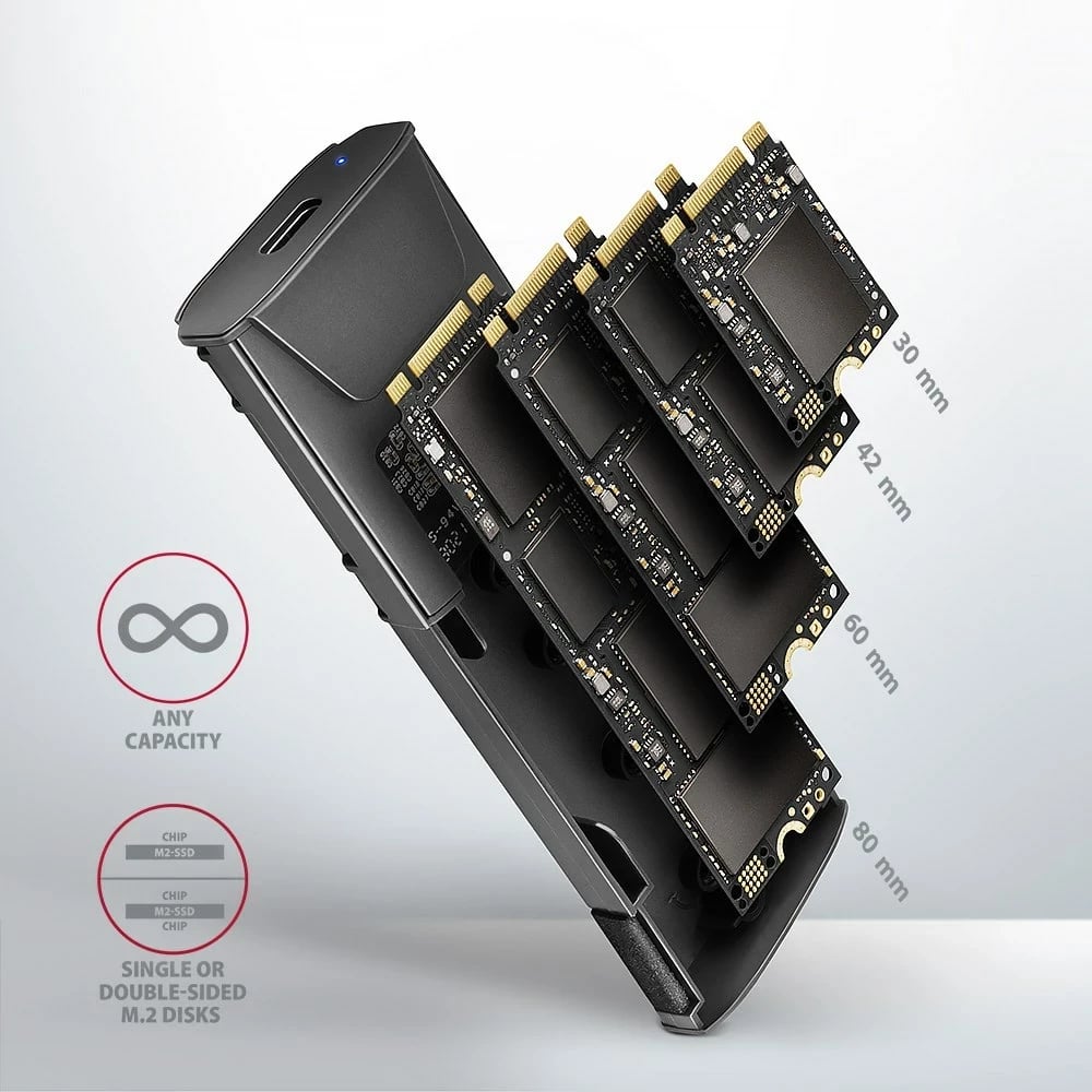 Kasë AXAGON EEM2-GTS2 për SSD M.2, USB Type-C, Alumini