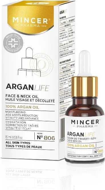 Vaj për fytyrë dhe qafë për femra Mincer Pharma ArganLife No.806, 15ml