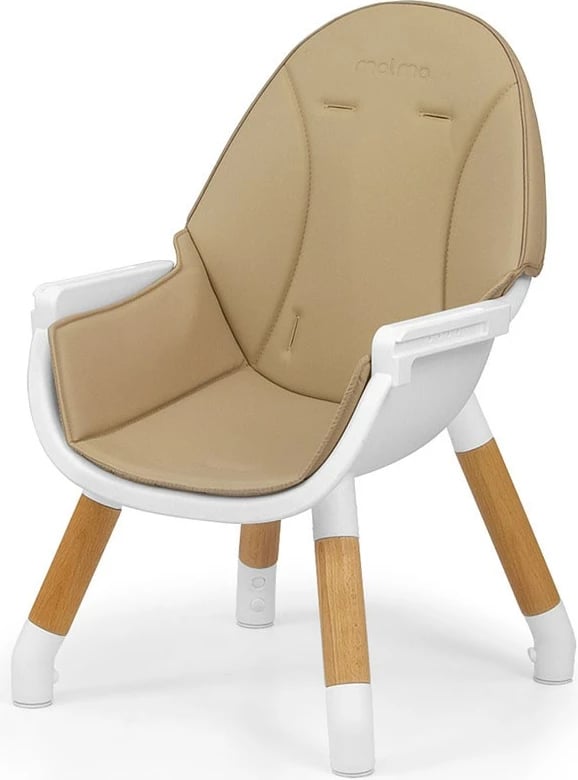 Karrige e lartë 2-në-1 për fëmijë, Milly Mally Malmo, dru fagu, tabaka e heqshme, rrip sigurie 5-pikësh, eko-lëkurë, deri 6 vjet, bezhë, set karrige e ulët + tavolinë