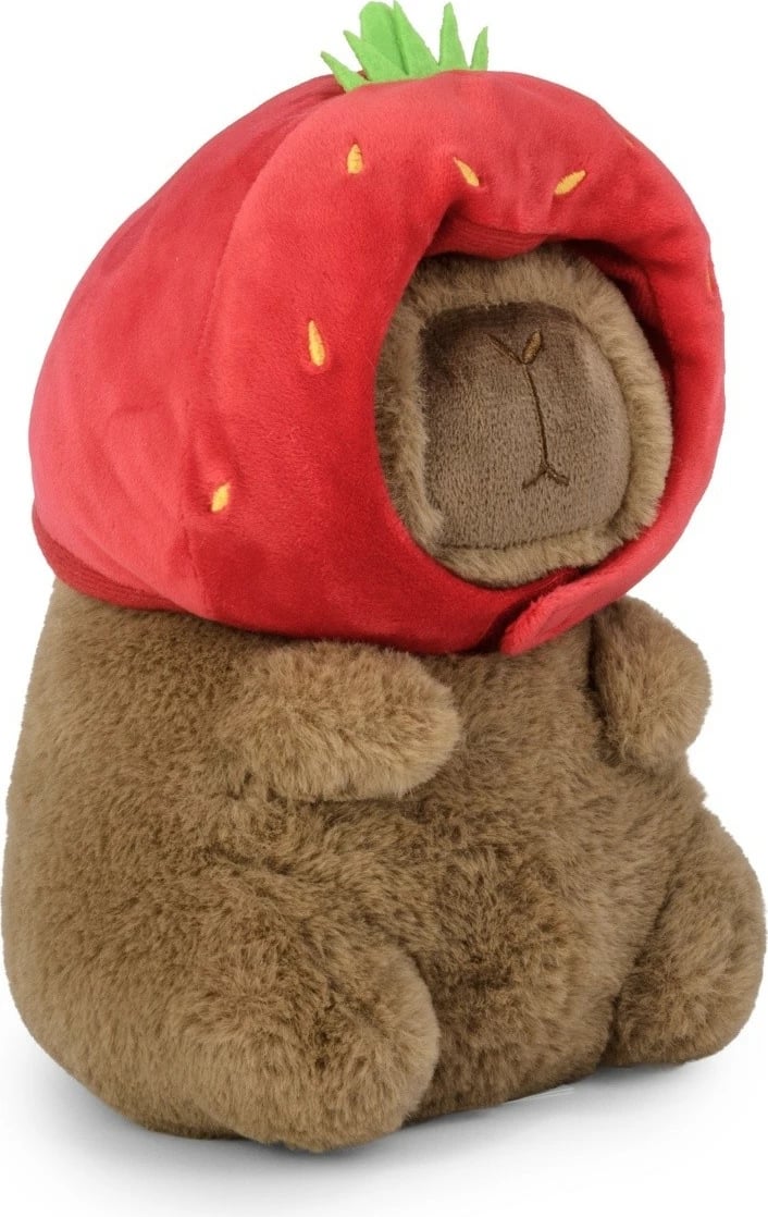 Lodër pelushi Daffi Capybara M-606 me kapelë luleshtrydhe, 20 cm, Kafe e Kuqe