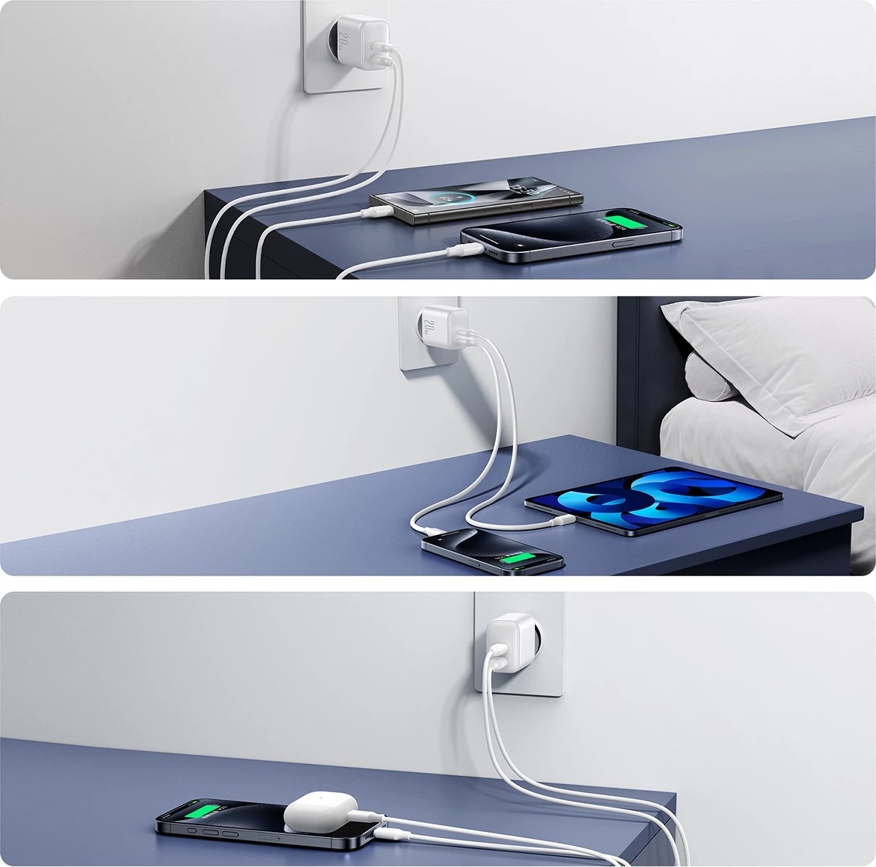 Kasë karikues Joyroom JR-TCF12, 2x USB-C, 20W, e bardhë