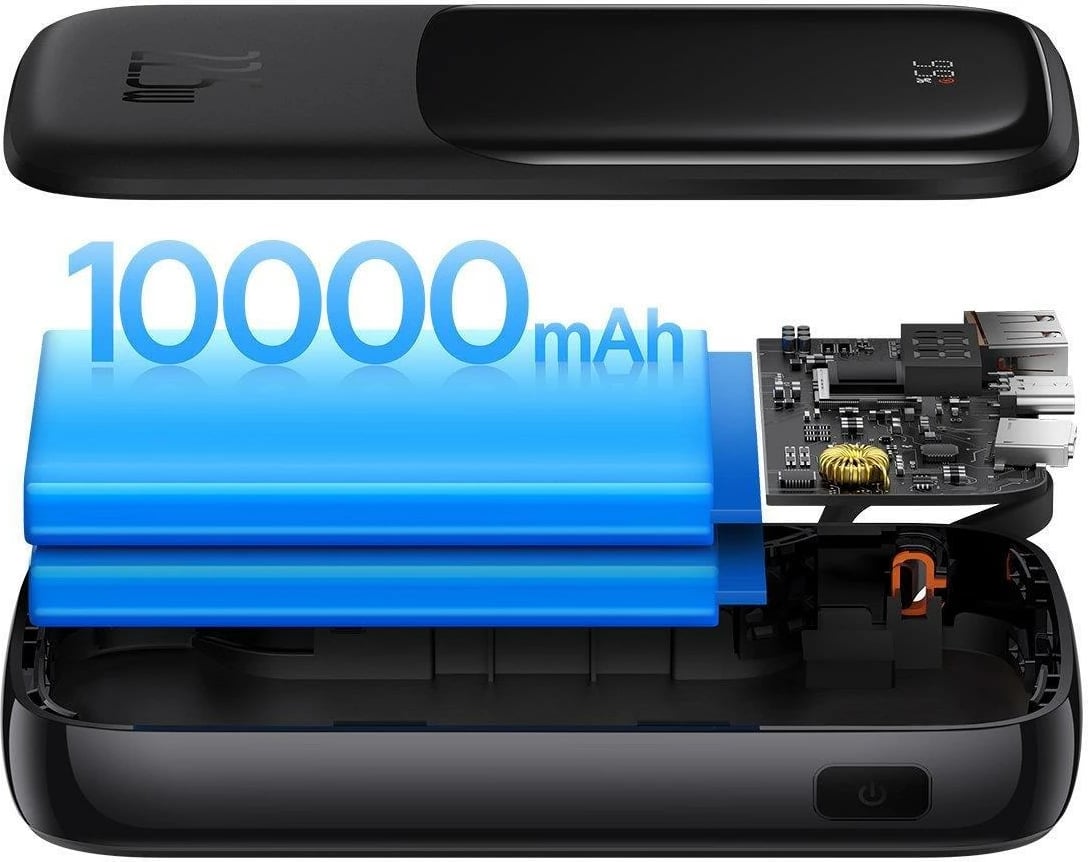 Powerbank Baseus Qpow Digital Display 10000mAh, 22.5W, me kabllo USB-C të integruar, e zezë