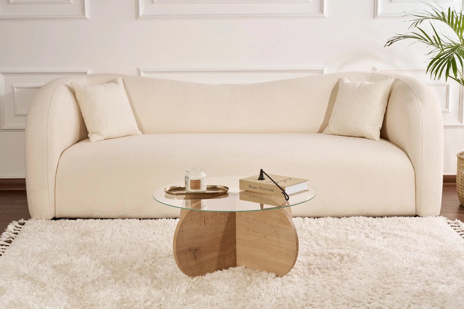 Tavolinë kafeje Nordure, Aeris, ngjyrë lisi safir, xham transparent