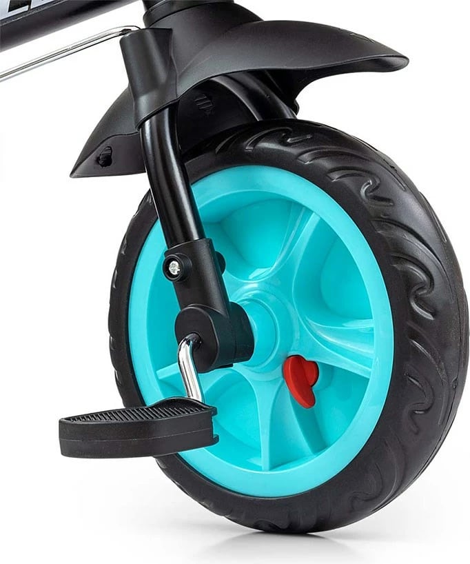 Tricikël fëmijësh me guidë, Milly Mally Axel, kornizë çeliku, rrota EVA, pedale me bllokim, 1-3 vjeç, e zezë