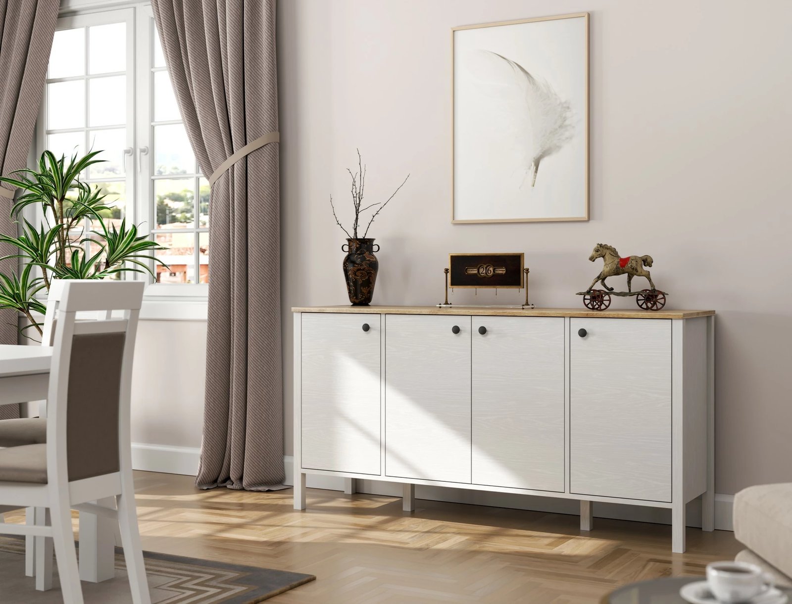 Konsol Hanah Home, FRN-20007, ngjyrë druri dhe e bardhë