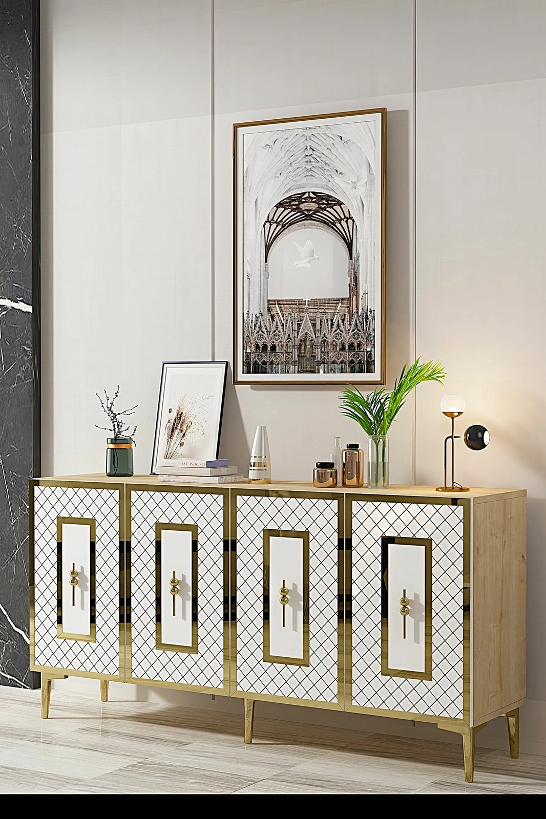 Konsol Skye Decor, Puma 150, ngjyrë lis safir, e bardhë, ari