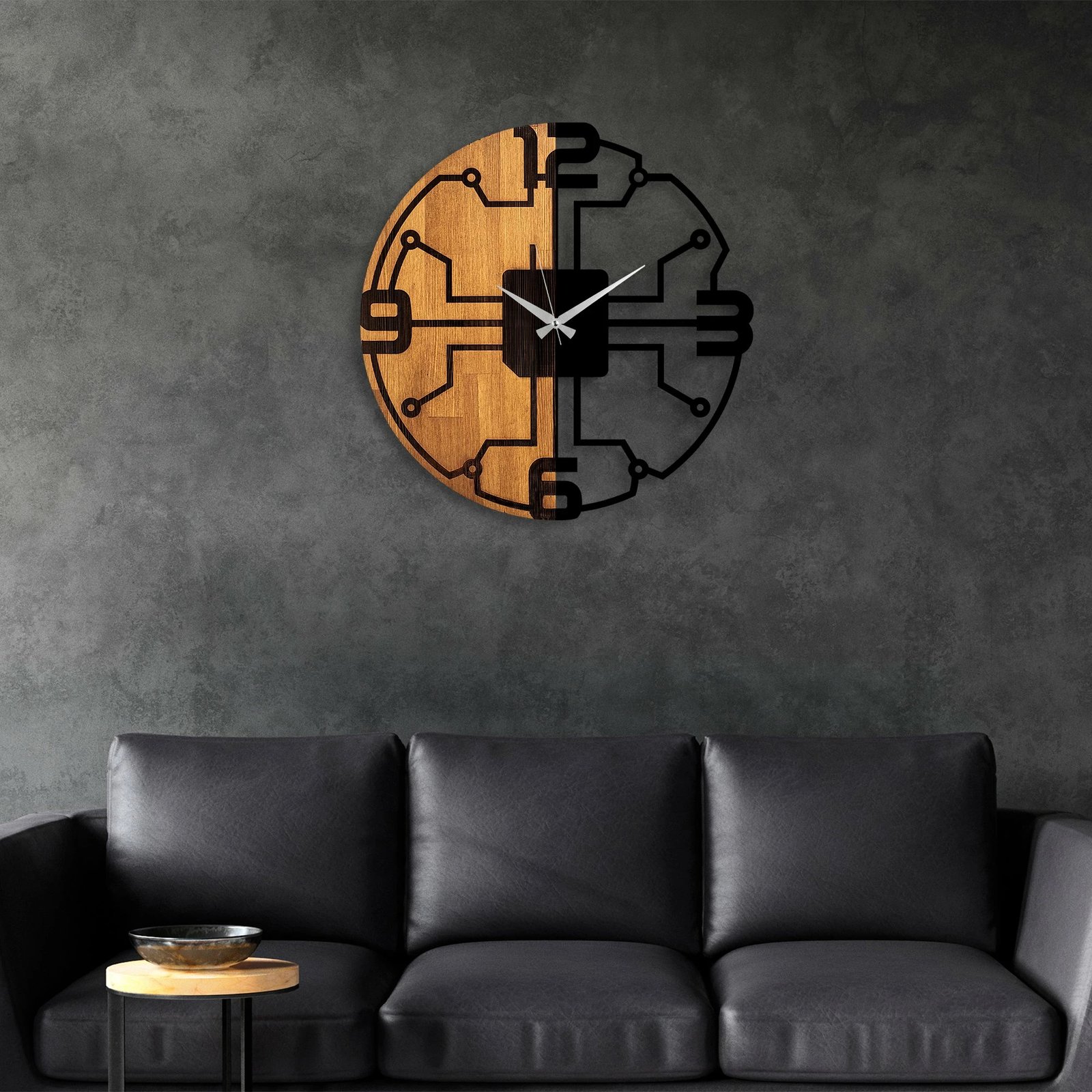 Orë muri dekorative prej druri, Wallity, ngjyrë arre dhe e zezë, 56cm