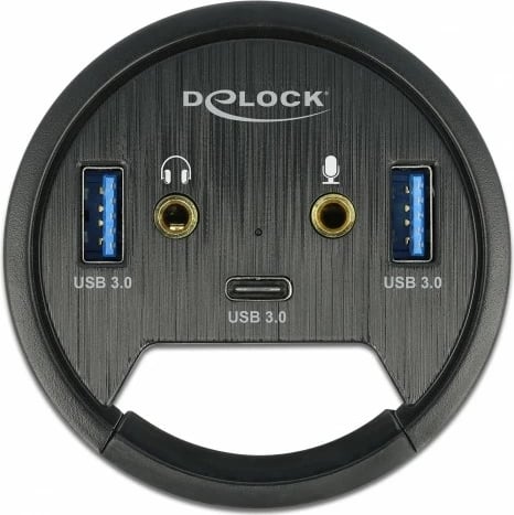 USB hub DeLOCK 3 porta, 1x USB Type-C, 2x USB Type-A, HD-Audio, e zezë