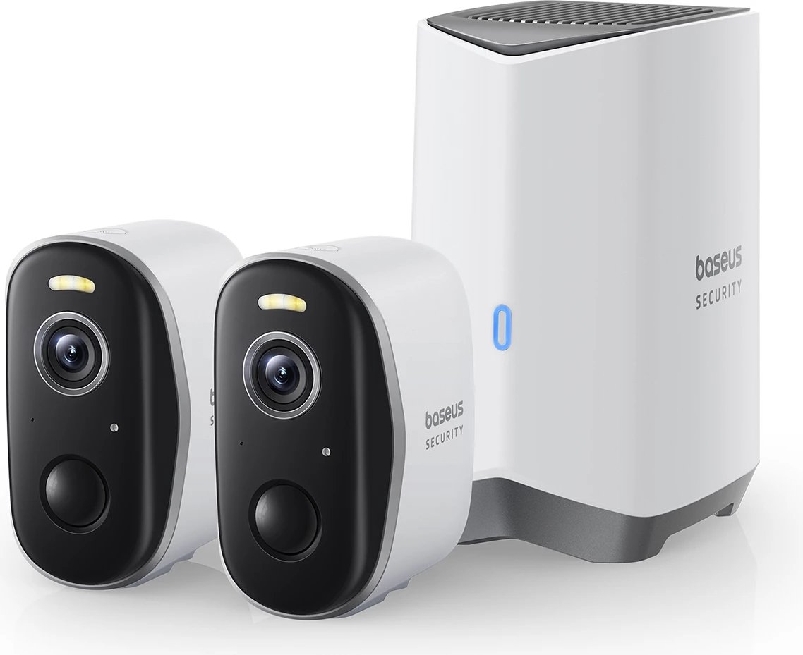 Set kamerash sigurie Baseus Security N1 Plus Dual 2K, 2 kamera, 16GB memorie, IP67, Bardhë