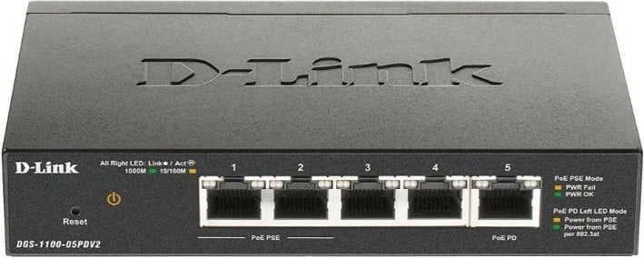 Switch SMART D-Link DGS-1100-05PDV2, 5 porta Gigabit, 2xPoE, i zi