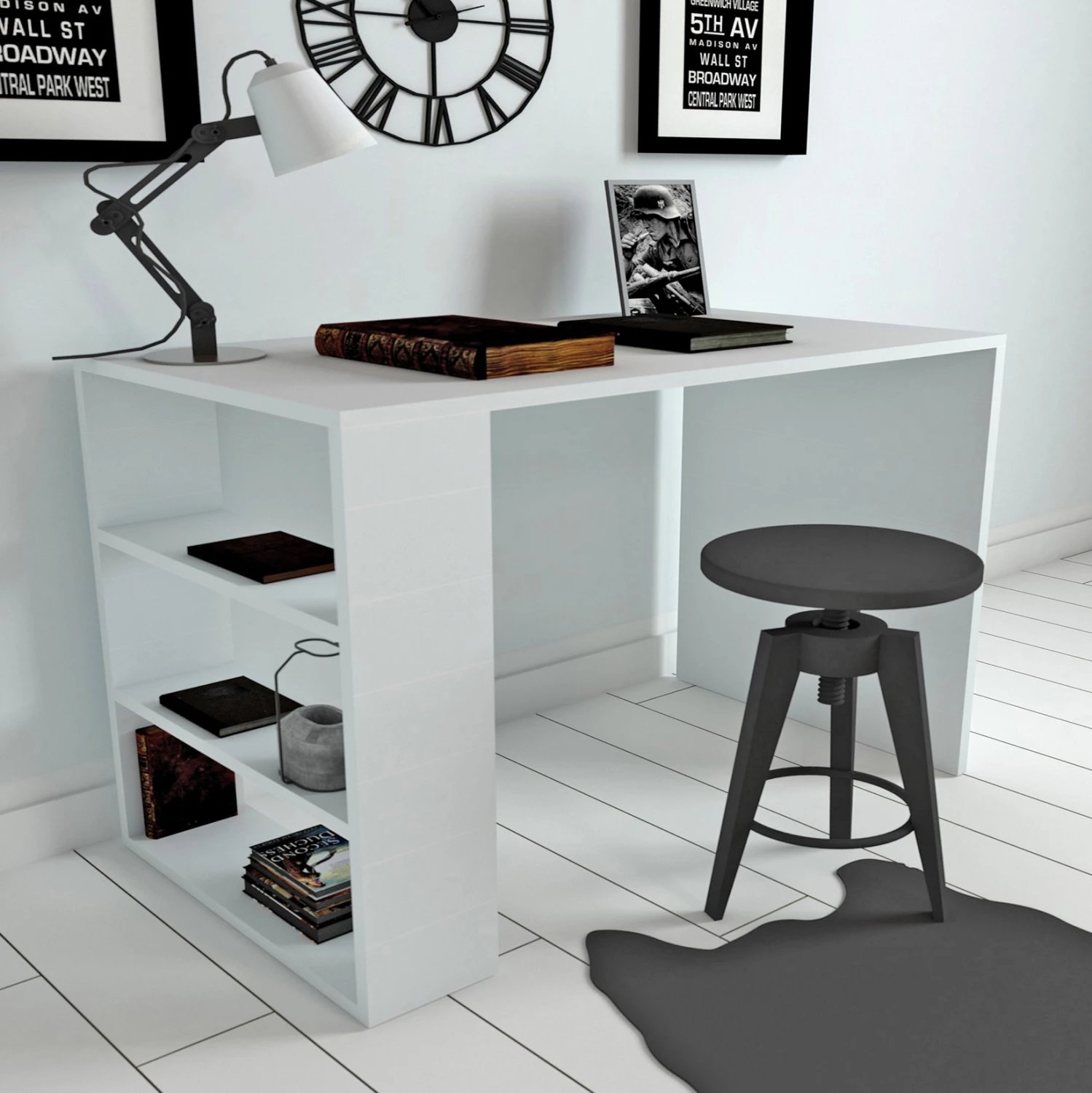 Tavolinë zyre melamine, ngjyrë e bardhë, FH8884.01, 90x50x70 cm