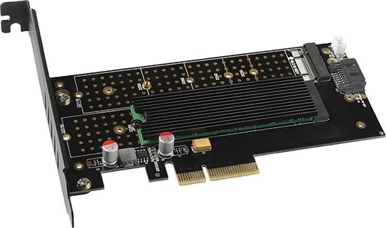 Adapter PCIe AXAGON PCEM2-DC, 1x M.2 NVMe M-key + 1x SATA B-key, me ftohës, i zi