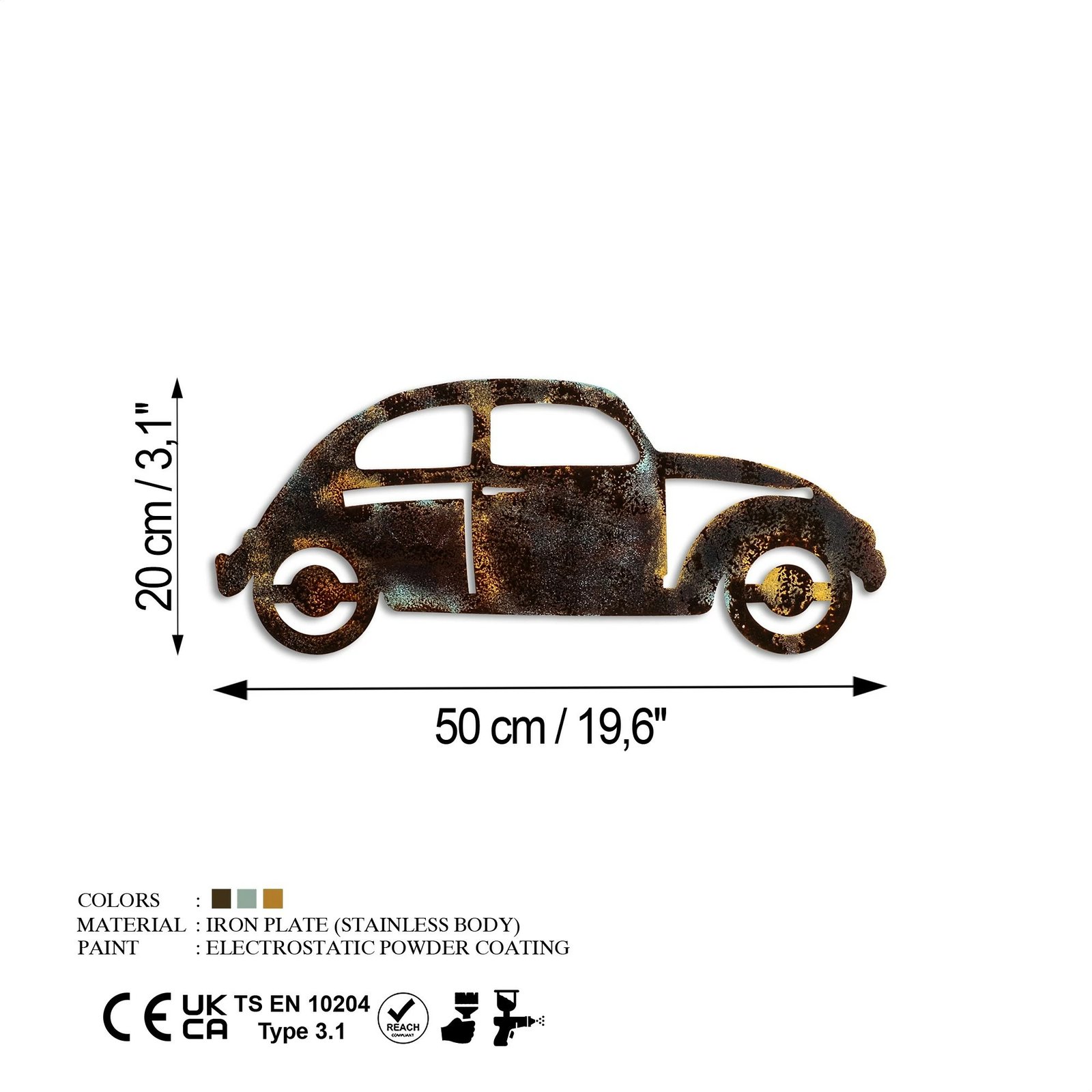 Aksesor dekorativ metalik për mur, veturë, Wallity, Car 18