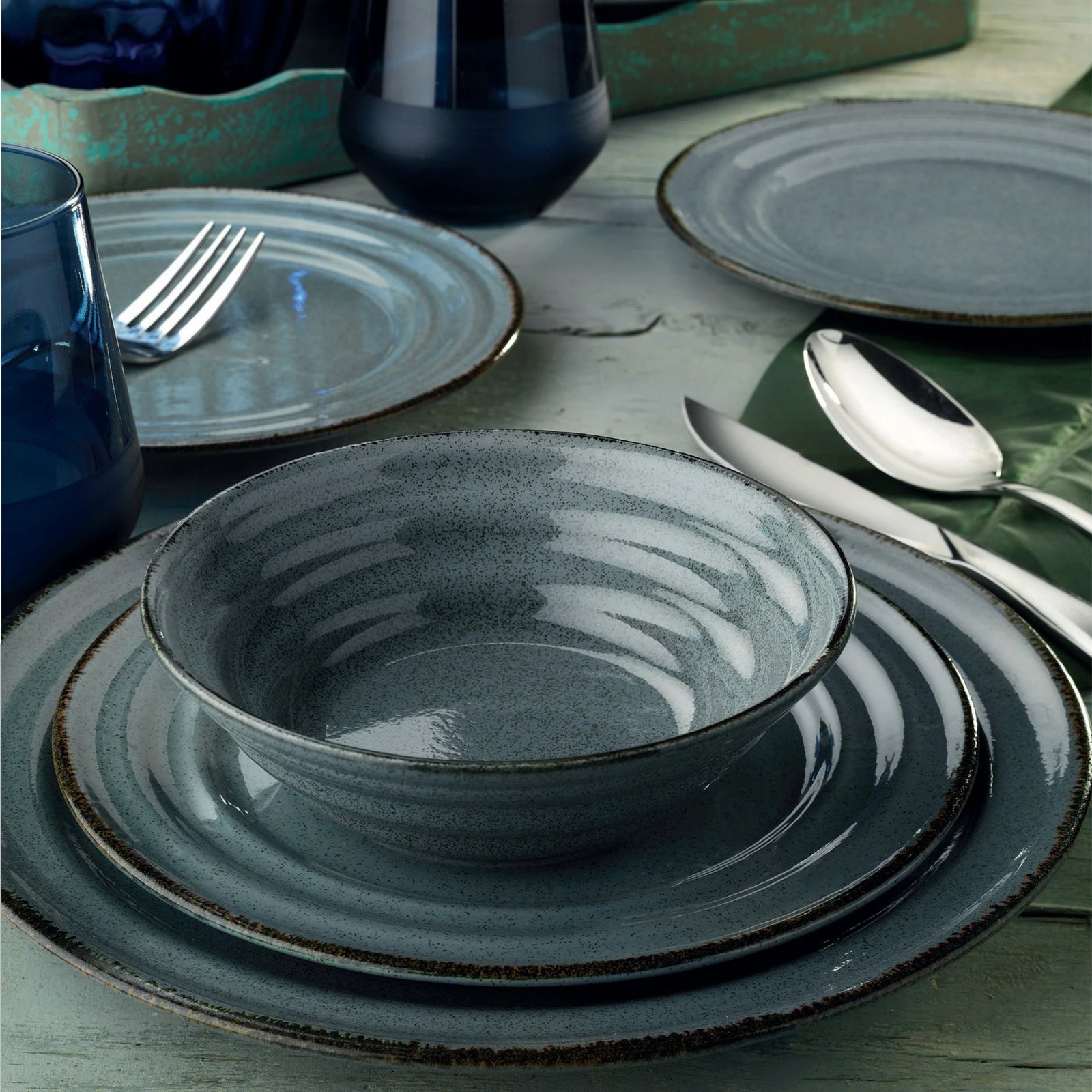 Set enësh për drekë (24 copë), Hermia Concept, TN24Y2730P01, ngjyrë blu