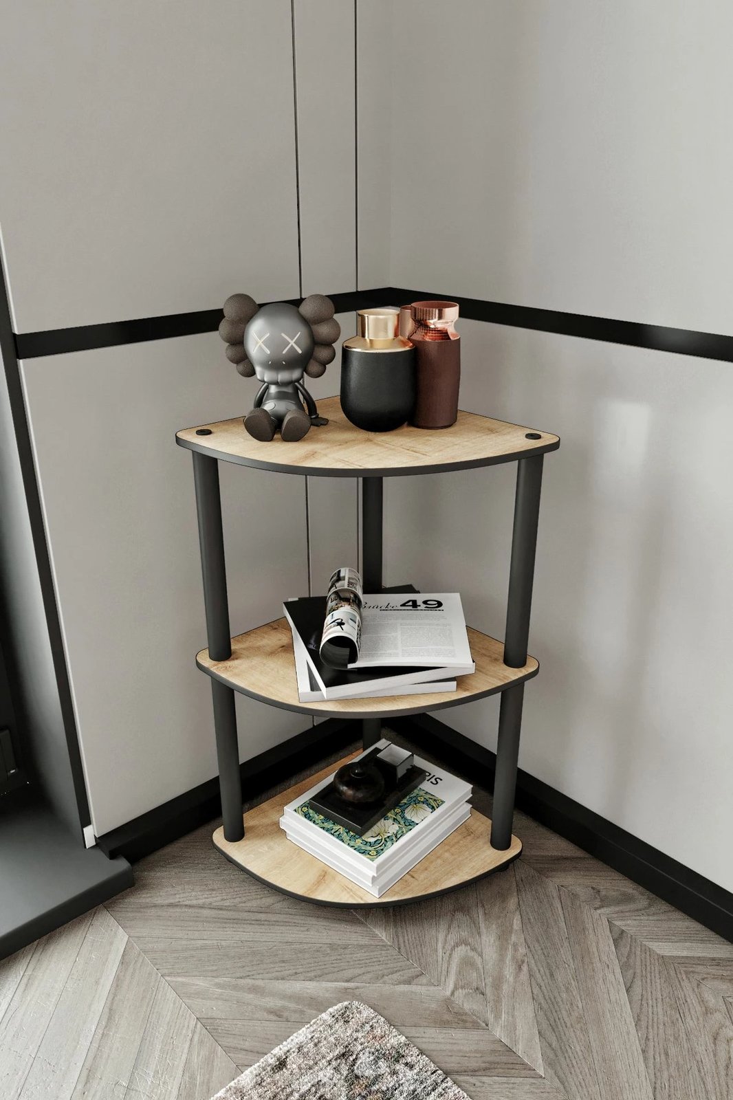 Raft librash këndor, 3 kate, ngjyrë lisi, Skye Decor