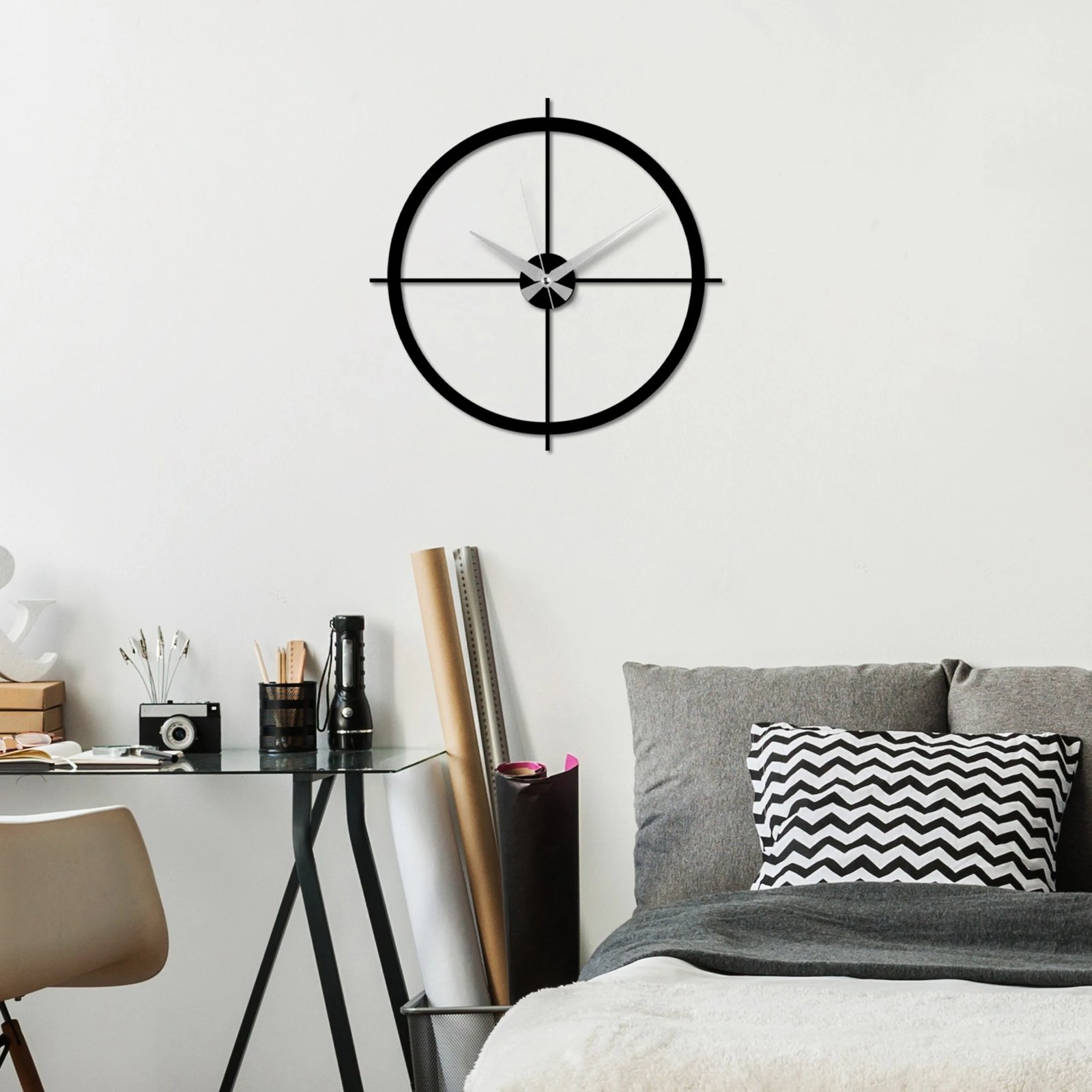 Orë muri dekorative metalike Wallity, dizajn i thjeshtë, e zezë, 49x49cm