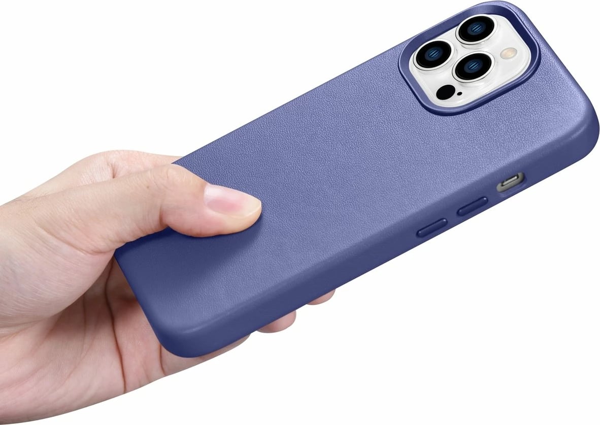 Mbështjellës iCarer për iPhone 14 Pro Max, lëkurë natyrale, MagSafe, Vjollcë e çelët