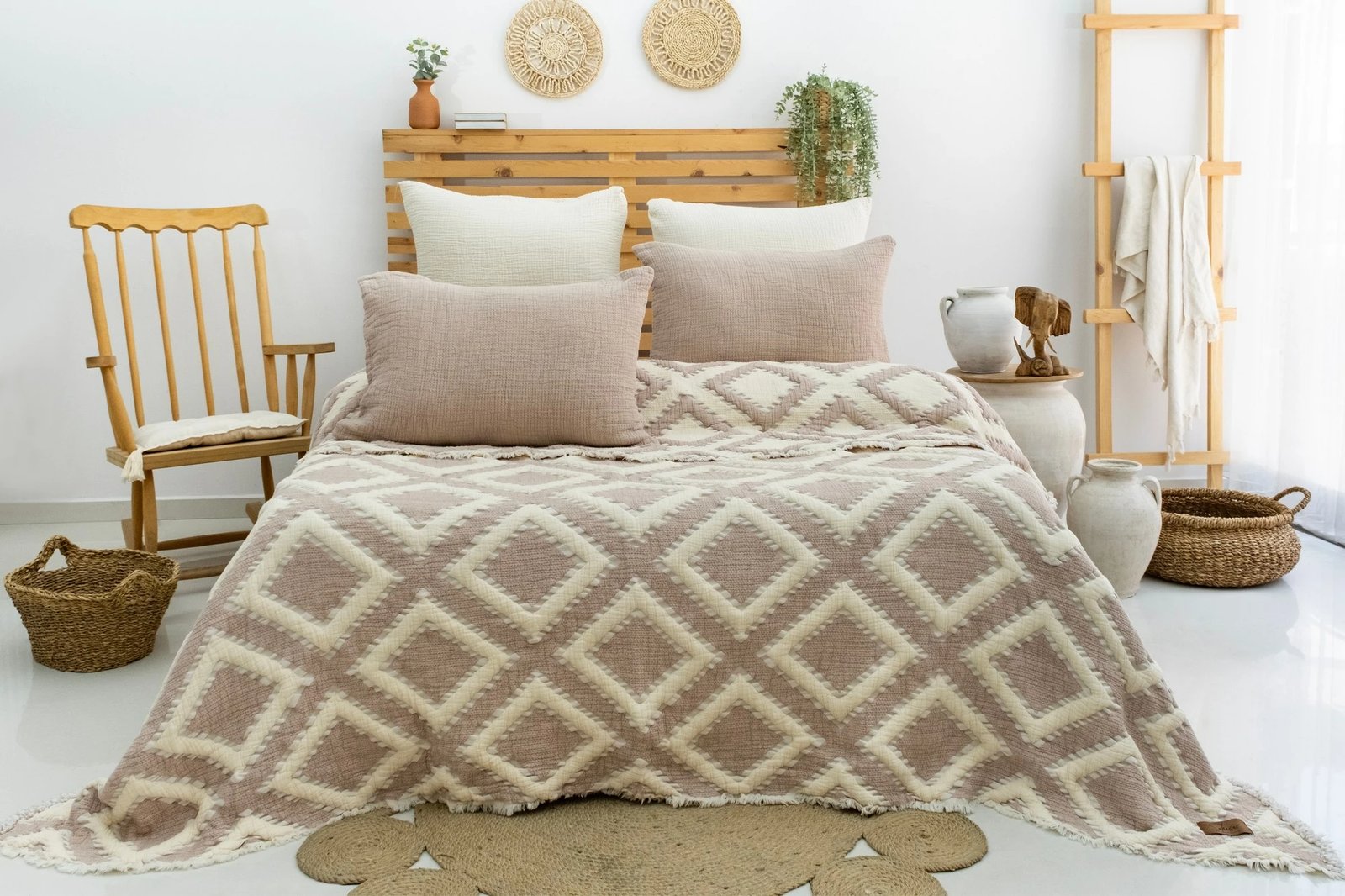 Set piké dopio L'essentiel, ngjyrë bezhë, 200x220cm, 2 jastëkë