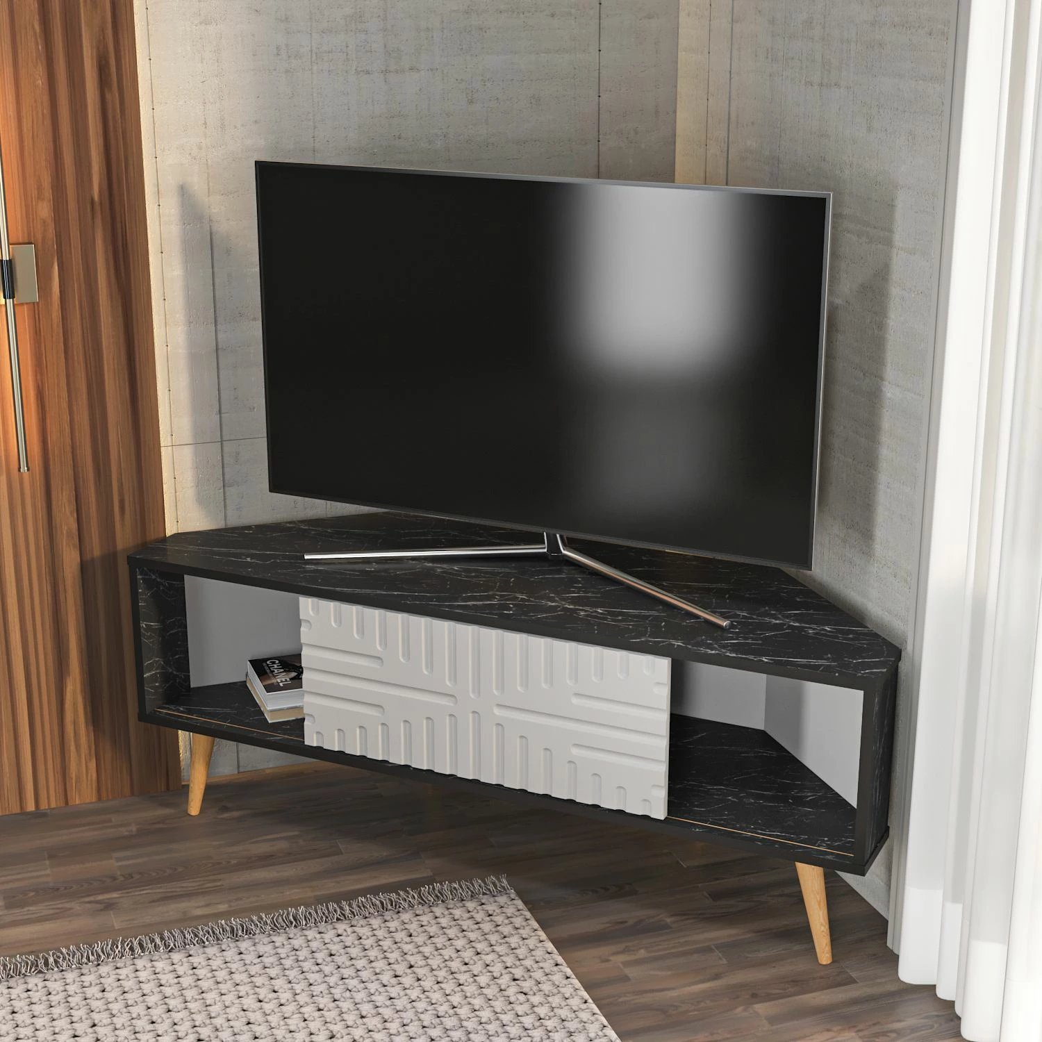 Komodë TV Skye Decor, ngjyrë e zezë, e bardhë