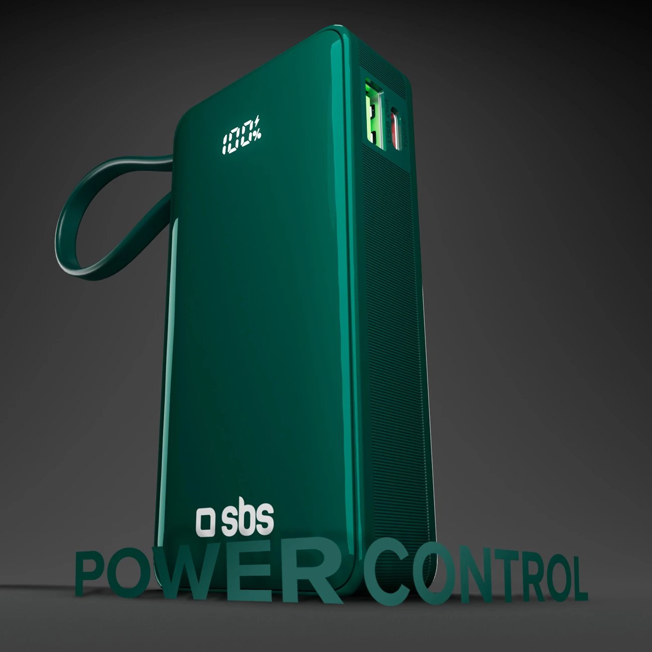 Powerbank SBS 10000 mAh 20W me kabllo USB-C të integruar dhe ekran digjital, e gjelbër