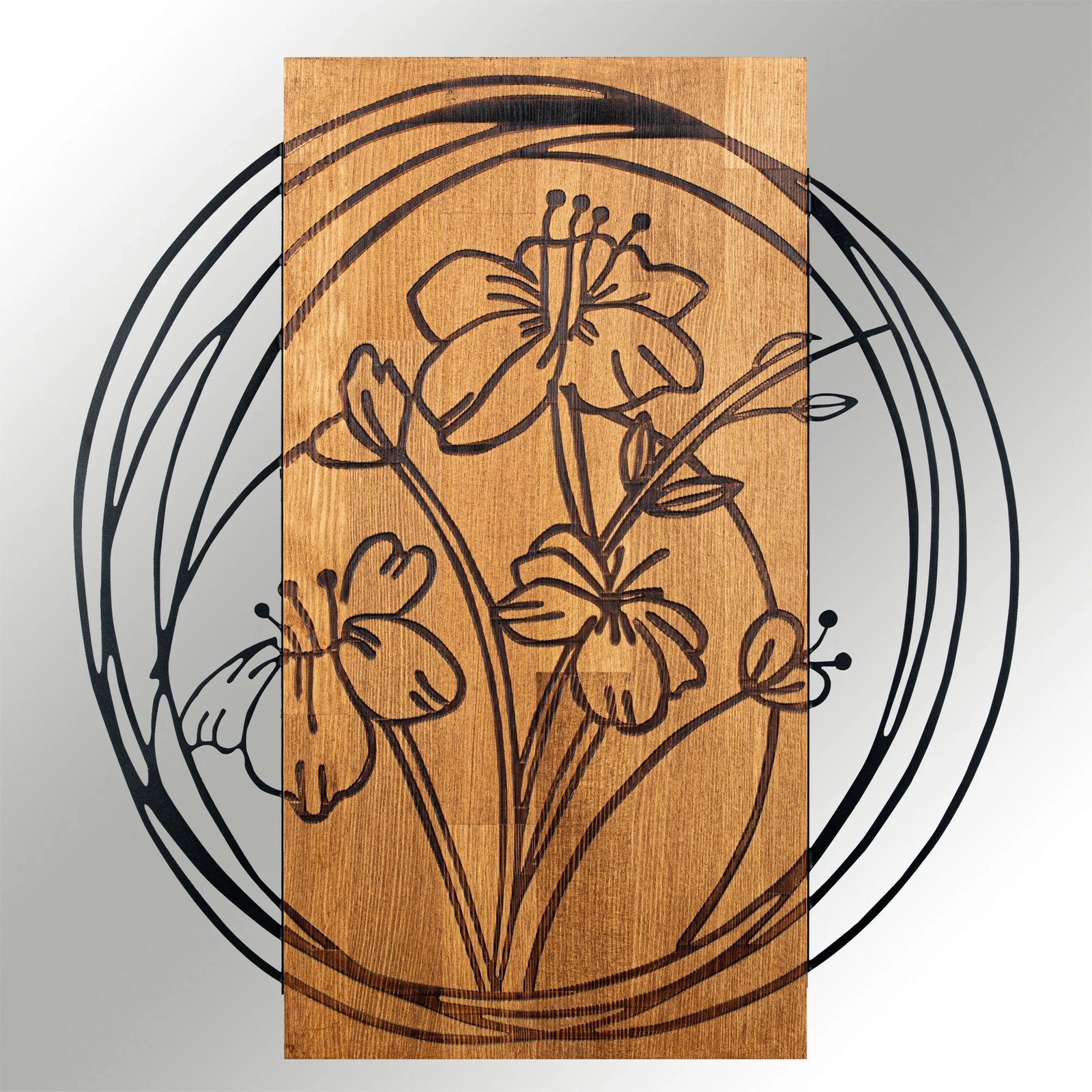 Aksesor dekorativ për mur, dru dhe metal, orkide, ngjyrë e zezë dhe arre, 55x57.5cm