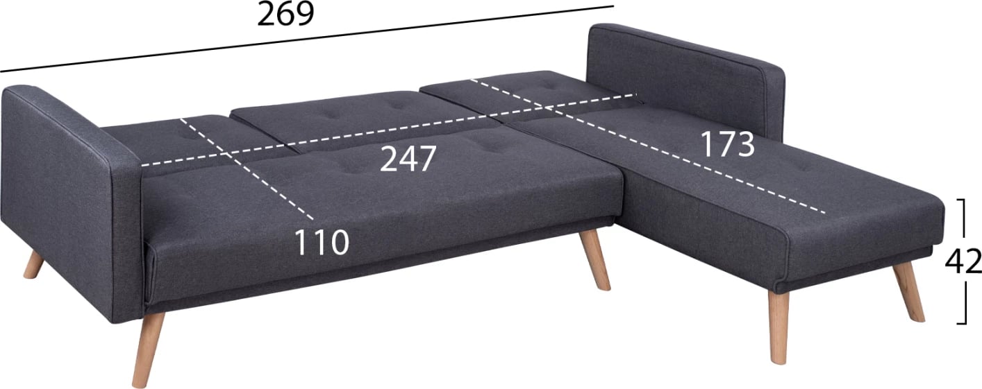 Kënd divan i kthyeshëm, krevat, material gri, Talia FH3153, 269x152x87cm