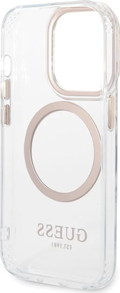 Mbështjellës Guess Metal Outline Magsafe për iPhone 15 / 14 / 13, Gold