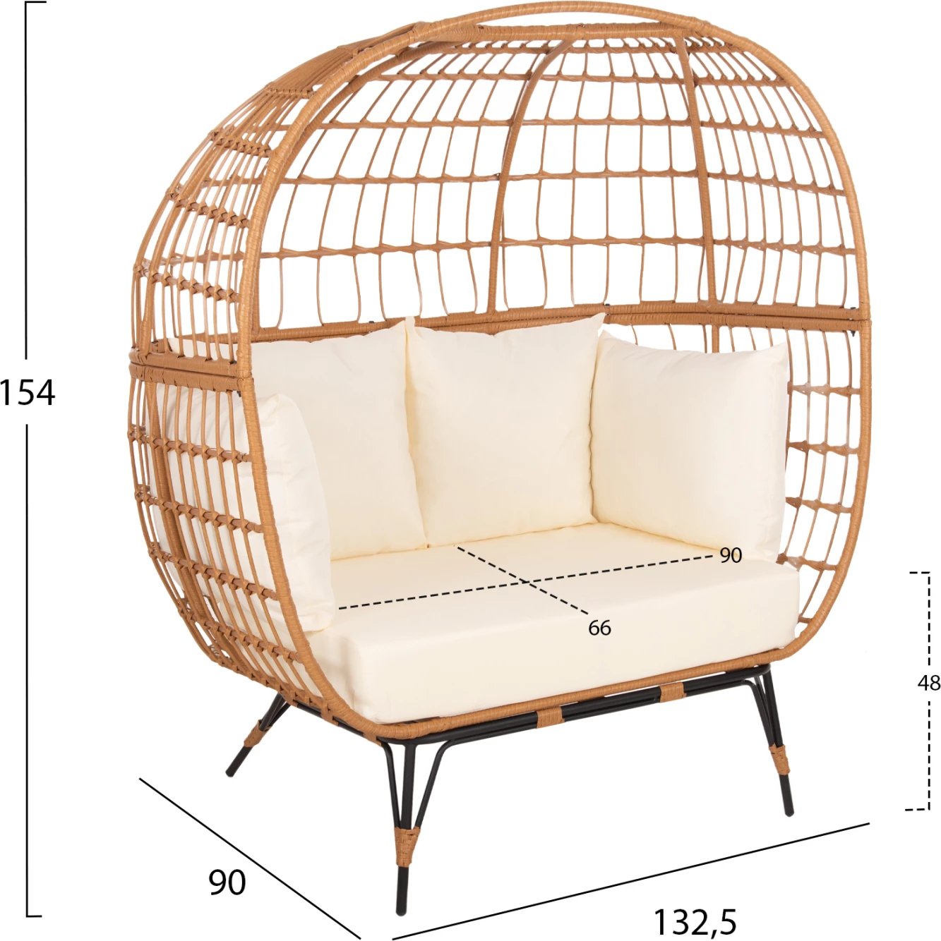 Karrige për dy persona, tipi fole, rattan, MIAMI, FH5870.11, 132.5x90x154H cm