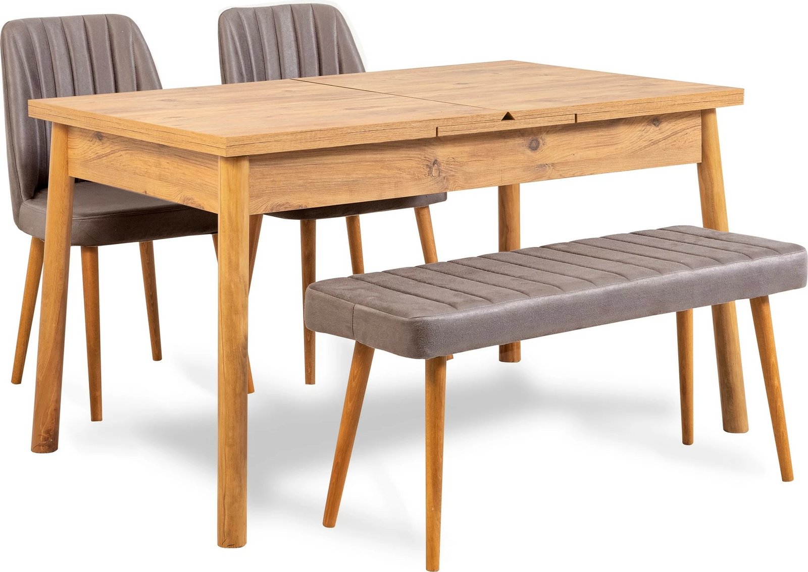 Set tavolinë me karrige për ngrënie, zgjatës, 4 pjesë, Skye Decor, ngjyrë pishë Atlantike, Soho gri