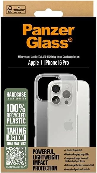 Mbështjellës PanzerGlass HardCase për iPhone 16 Pro 6.3", Transparent