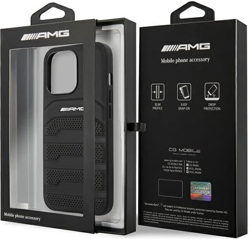 Mbështjellës Mercedes AMG Debossed Lines për iPhone 14 Pro 6.1", lëkurë, i zi