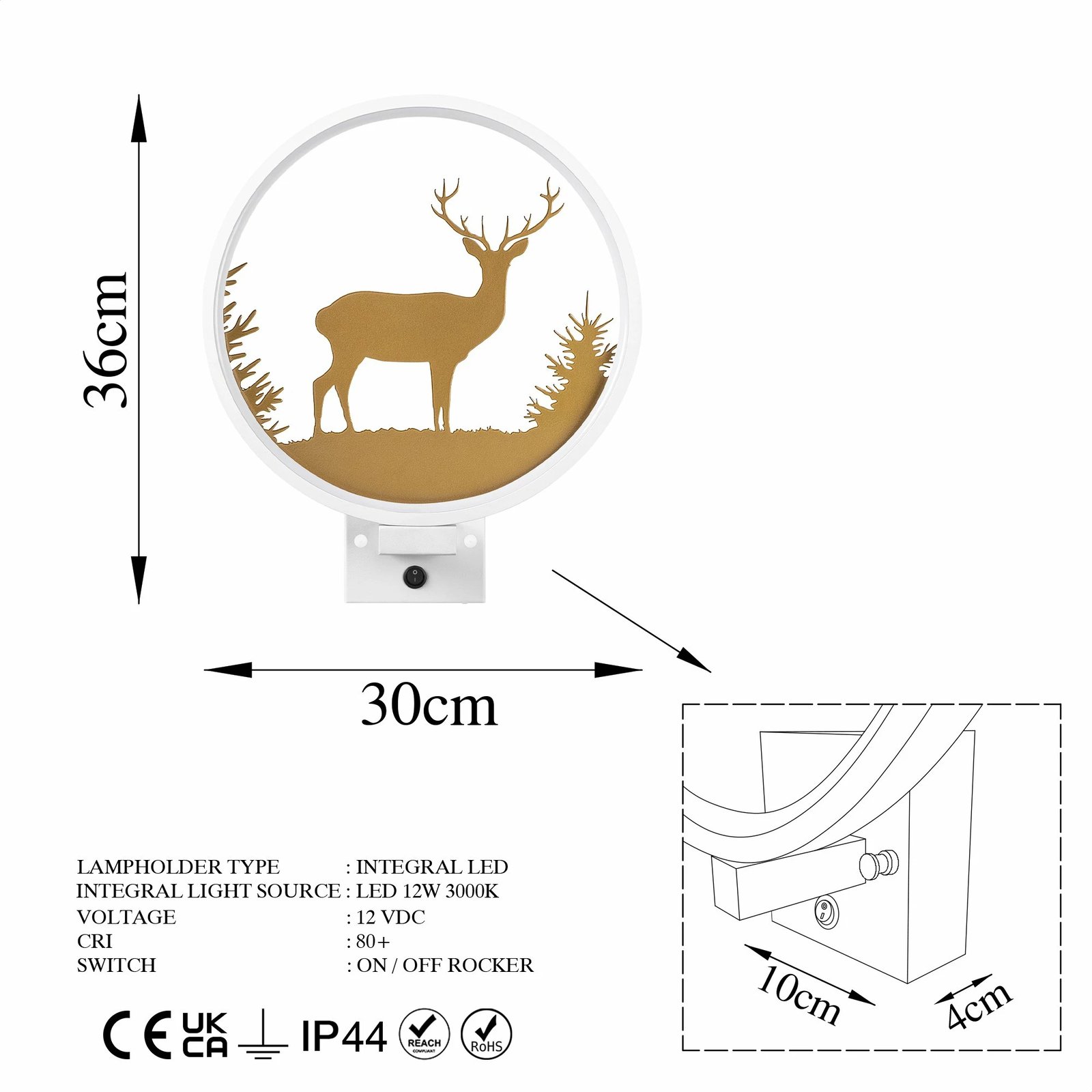 Llambë muri Opviq, XMAS31, e bardhë dhe ari