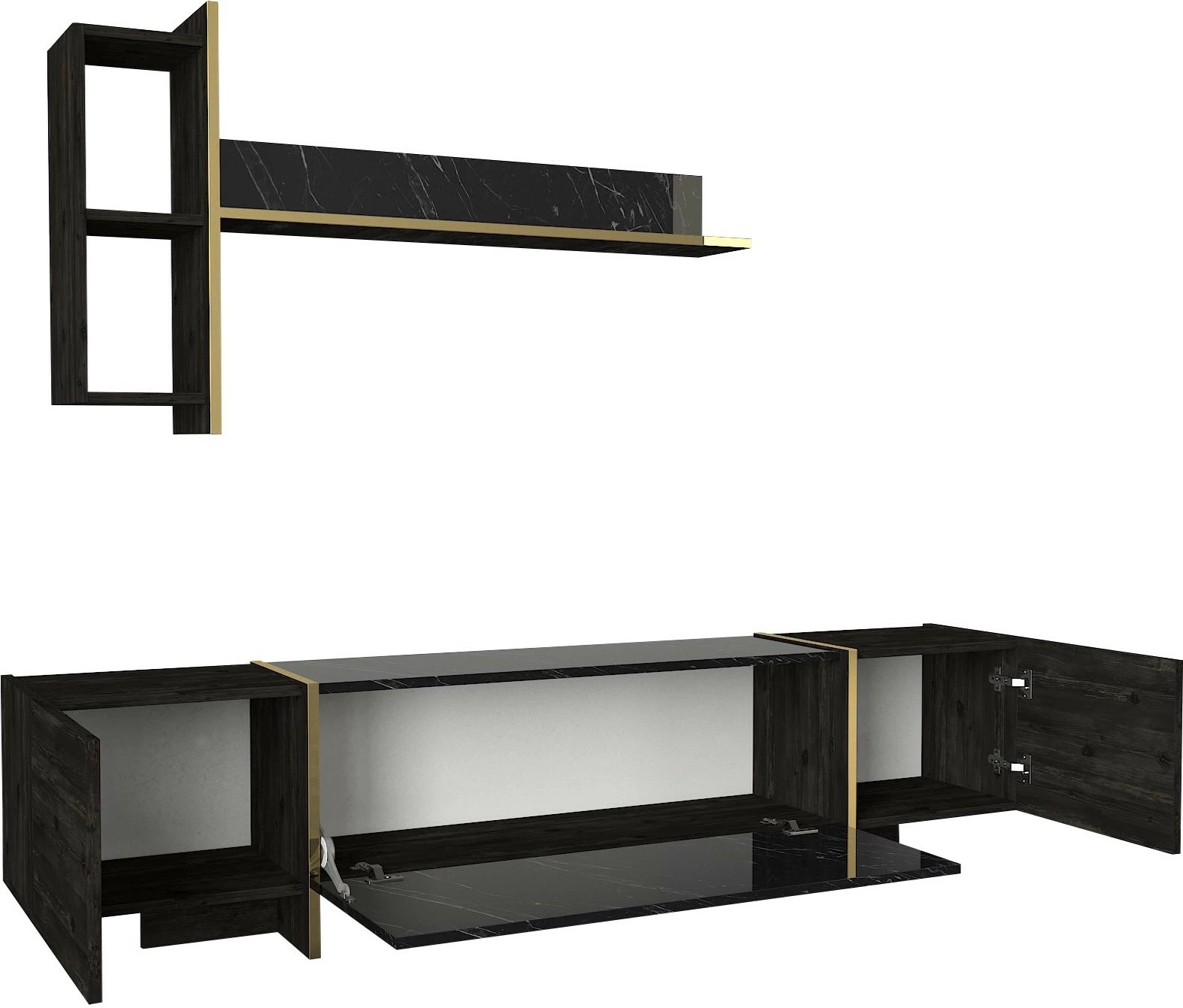 Komodë TV Skye Decor, e zezë, ari, Veyron