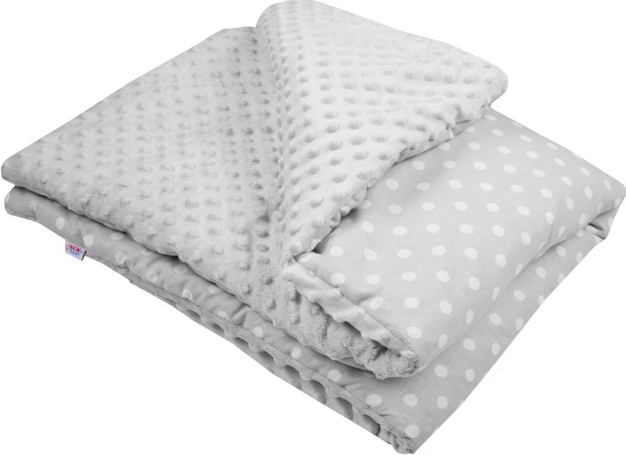 Batanije bebe me mbushje, New Baby, 80×102 cm, njëra anë Minky tjetra pambuk, gri