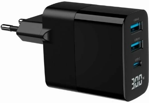 Karikues muri Gembird TA-UC-PDQC30LCD-BK-02, 30W, 3 porta USB, Ekran LCD, i zi