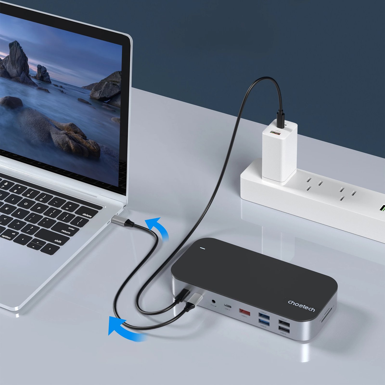 Kasë Choetech HUB-M52, USB-C, HDMI, VGA, DP, SD, RJ45, Gri