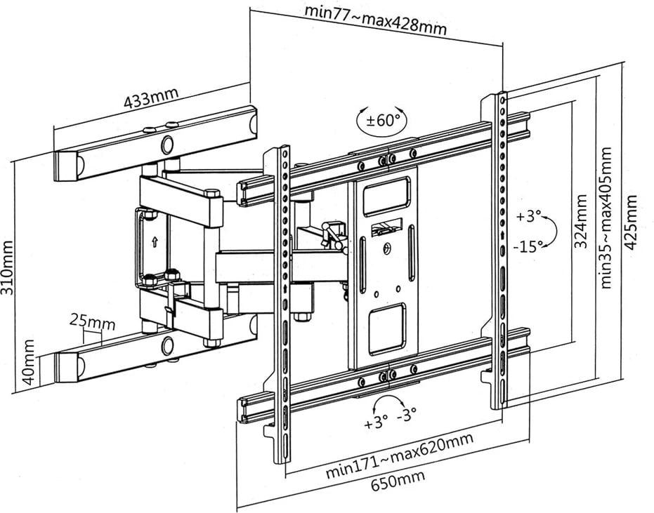 Mbajtëse për televizor Maclean MC-881, 37-80'', e zezë