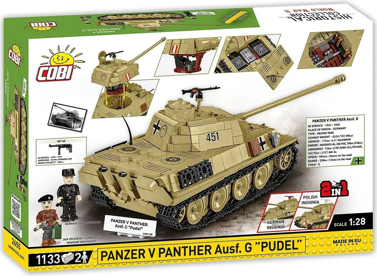 Set ndërtimi Cobi Klocki Panzer V Panther G Pudel, 1133 pjesë, plastikë, me 2 figurina