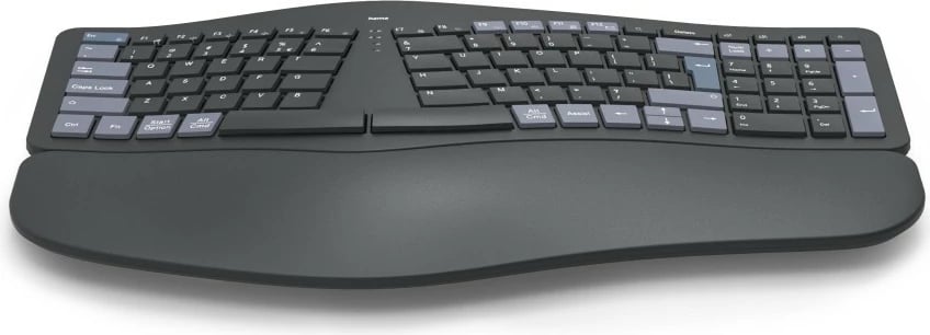 Tastierë ergonomike Hama WK-900 Ergo U8173071 pa kabllo multi-device 3 kanale bateri e rikarikueshme me mbështetje dore e zezë